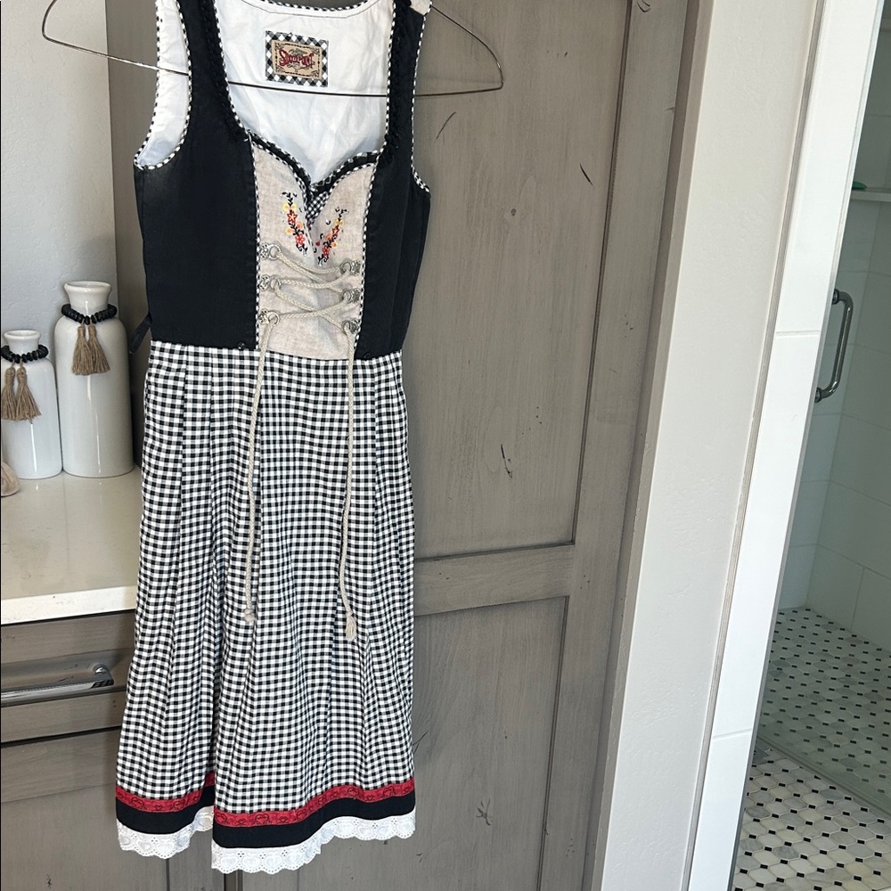 Black and White Gingham Dirndl Dress with Embroidery